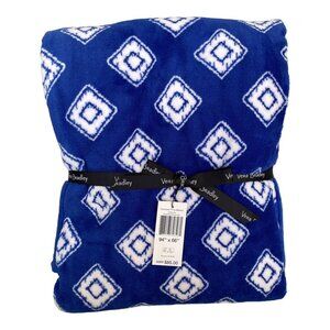 Vera Bradley Royal Blue and White Geo Oversized XL Plush Throw Blanket